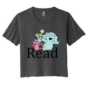 Funny Library Teacher Read Book Club Piggie Elephant Pigeons Women's Crop Top Tee