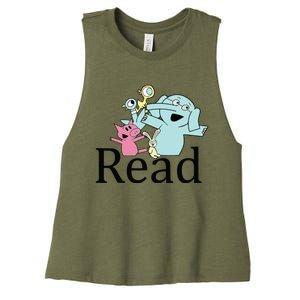 Funny Library Teacher Read Book Club Piggie Elephant Pigeons Women's Racerback Cropped Tank