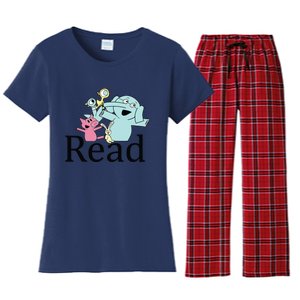 Funny Library Teacher Read Book Club Piggie Elephant Pigeons Women's Flannel Pajama Set