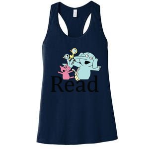 Funny Library Teacher Read Book Club Piggie Elephant Pigeons Women's Racerback Tank