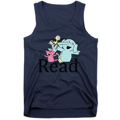 Funny Library Teacher Read Book Club Piggie Elephant Pigeons Tank Top