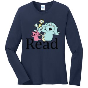 Funny Library Teacher Read Book Club Piggie Elephant Pigeons Ladies Long Sleeve Shirt