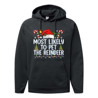 Funny Likely To Pet The Reindeer Squad Family Joke Christmas Performance Fleece Hoodie