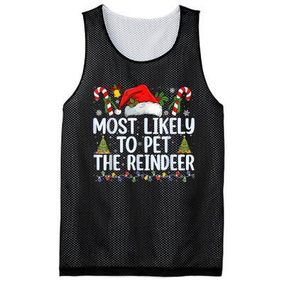 Funny Likely To Pet The Reindeer Squad Family Joke Christmas Mesh Reversible Basketball Jersey Tank