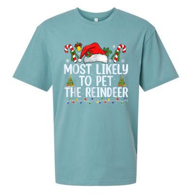 Funny Likely To Pet The Reindeer Squad Family Joke Christmas Sueded Cloud Jersey T-Shirt