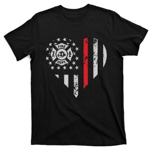 Firefighter Love Thin Red Line Heart 4th Of July USA Flag T-Shirt