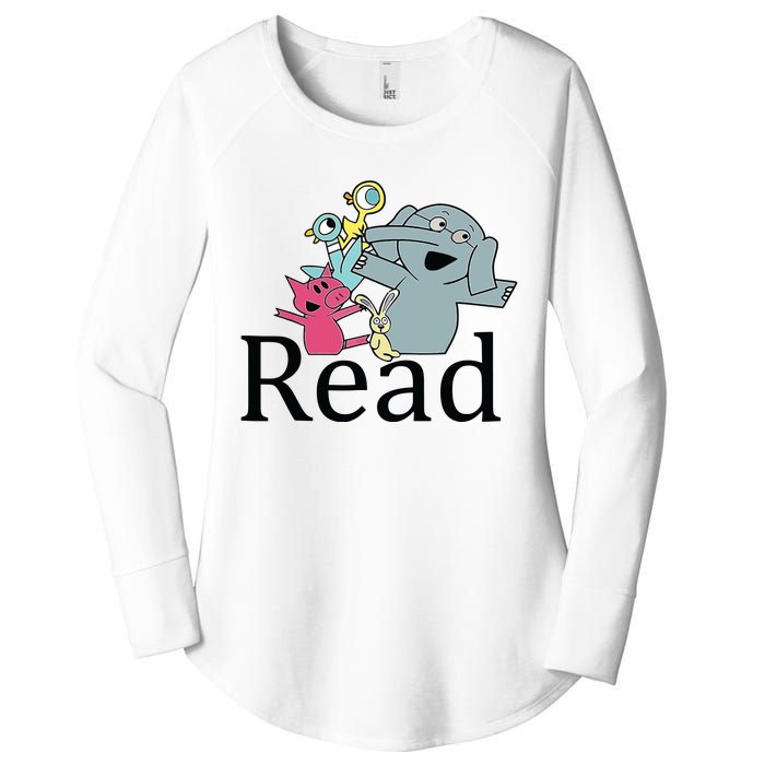 Funny Library Teacher Read Book Club Piggie Elephant Pigeons Women's Perfect Tri Tunic Long Sleeve Shirt