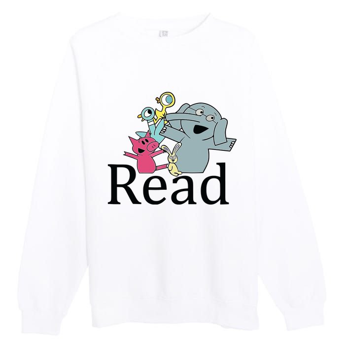 Funny Library Teacher Read Book Club Piggie Elephant Pigeons Premium Crewneck Sweatshirt