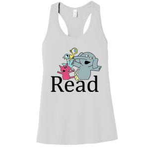 Funny Library Teacher Read Book Club Piggie Elephant Pigeons Women's Racerback Tank