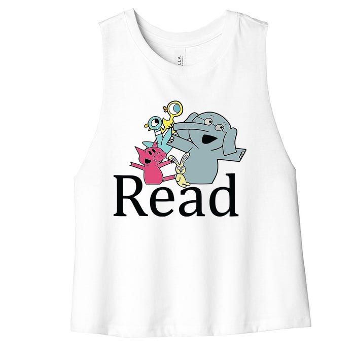 Funny Library Teacher Read Book Club Piggie Elephant Pigeons Women's Racerback Cropped Tank