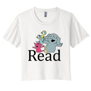 Funny Library Teacher Read Book Club Piggie Elephant Pigeons Women's Crop Top Tee