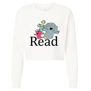 Funny Library Teacher Read Book Club Piggie Elephant Pigeons Cropped Pullover Crew