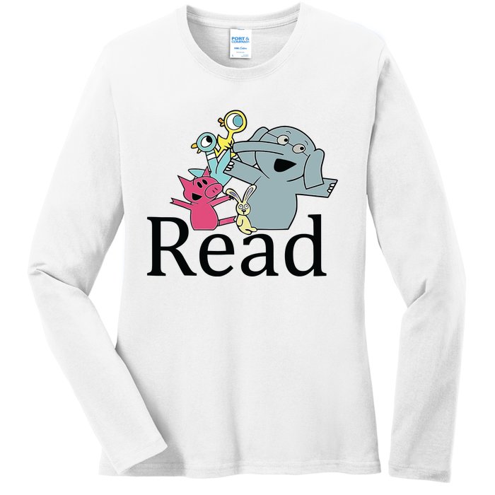 Funny Library Teacher Read Book Club Piggie Elephant Pigeons Ladies Long Sleeve Shirt