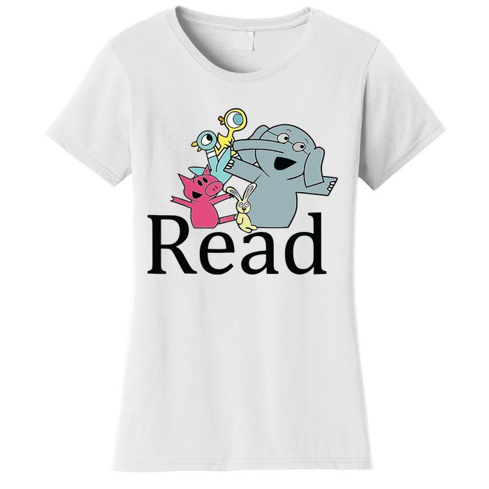 Funny Library Teacher Read Book Club Piggie Elephant Pigeons Women's T-Shirt