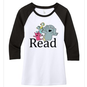 Funny Library Teacher Read Book Club Piggie Elephant Pigeons Women's Tri-Blend 3/4-Sleeve Raglan Shirt