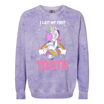 First Lost Tooth Cute Unicorn Teeth Fairy Great Gift Colorblast Crewneck Sweatshirt