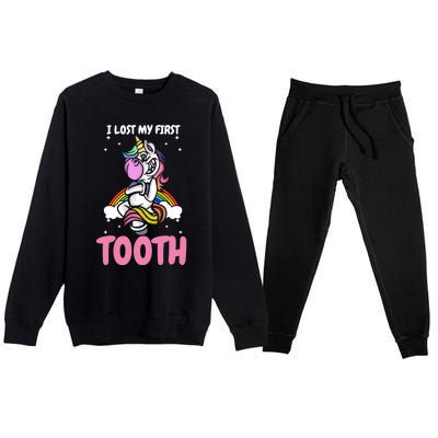 First Lost Tooth Cute Unicorn Teeth Fairy Great Gift Premium Crewneck Sweatsuit Set