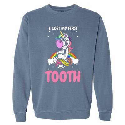 First Lost Tooth Cute Unicorn Teeth Fairy Great Gift Garment-Dyed Sweatshirt