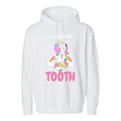 First Lost Tooth Cute Unicorn Teeth Fairy Great Gift Garment-Dyed Fleece Hoodie