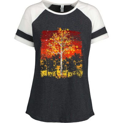 Fall Landscape Thanksgiving Autumn Leaves Forest Fall Enza Ladies Jersey Colorblock Tee