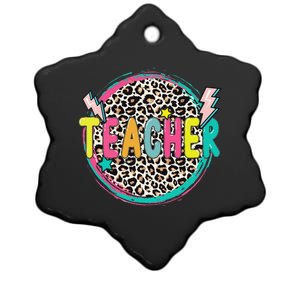 Funny Leopard Teacher Happy First Day Of School Teacher Ceramic Star Ornament