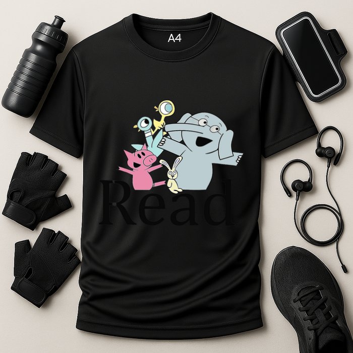 Funny Library Teacher Read Book Club Piggie Elephant Pigeons Cooling Performance Crew T-Shirt