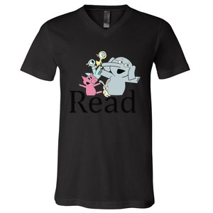 Funny Library Teacher Read Book Club Piggie Elephant Pigeons V-Neck T-Shirt