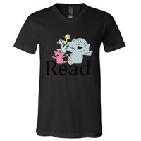 Funny Library Teacher Read Book Club Piggie Elephant Pigeons V-Neck T-Shirt