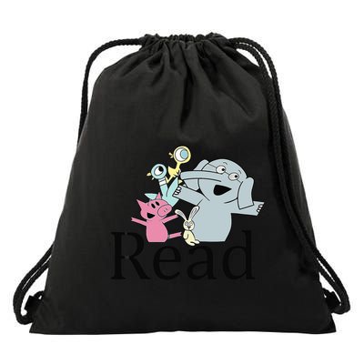 Funny Library Teacher Read Book Club Piggie Elephant Pigeons Drawstring Bag