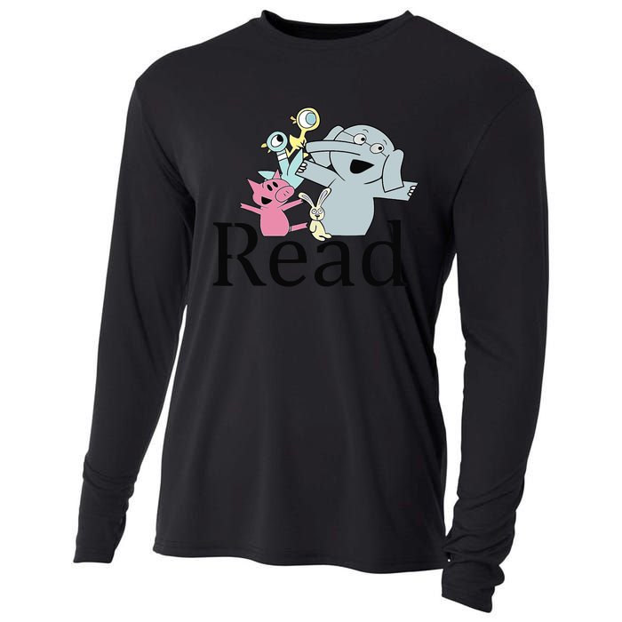 Funny Library Teacher Read Book Club Piggie Elephant Pigeons Cooling Performance Long Sleeve Crew