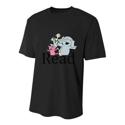 Funny Library Teacher Read Book Club Piggie Elephant Pigeons Youth Performance Sprint T-Shirt