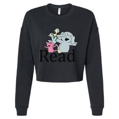 Funny Library Teacher Read Book Club Piggie Elephant Pigeons Cropped Pullover Crew