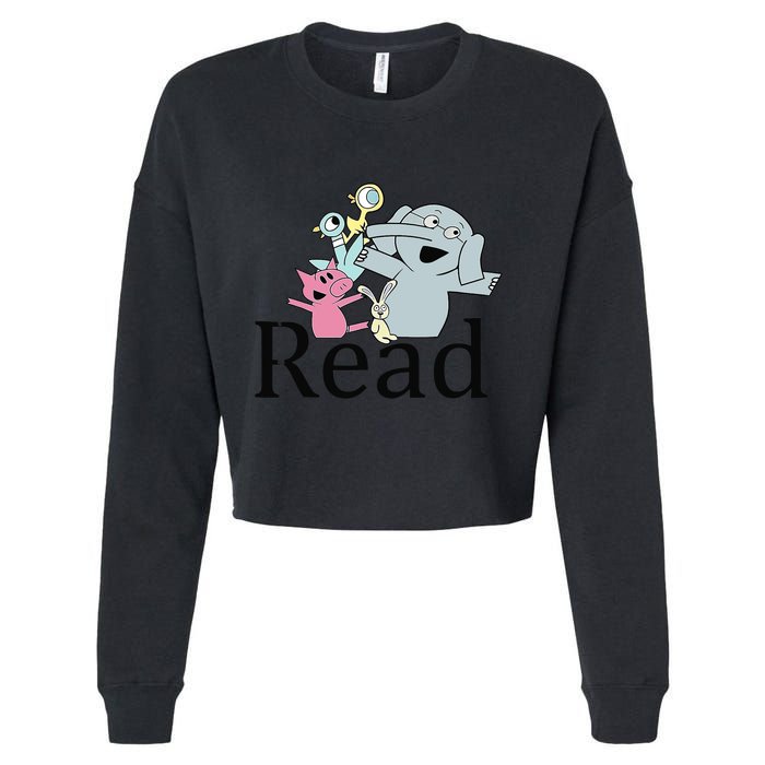 Funny Library Teacher Read Book Club Piggie Elephant Pigeons Cropped Pullover Crew