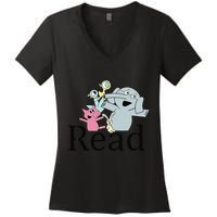 Funny Library Teacher Read Book Club Piggie Elephant Pigeons Women's V-Neck T-Shirt