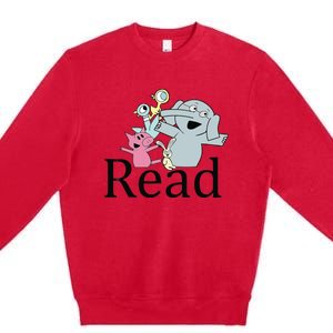 Funny Library Teacher Read Book Club Piggie Elephant Pigeons Premium Crewneck Sweatshirt