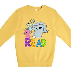 Funny Library Teacher Read Book Club Piggie Elephant Pigeons Premium Crewneck Sweatshirt