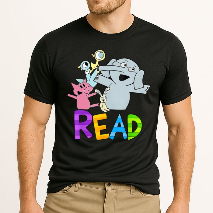 Funny Library Teacher Read Book Club Piggie Elephant Pigeons Cooling Performance Crew T-Shirt