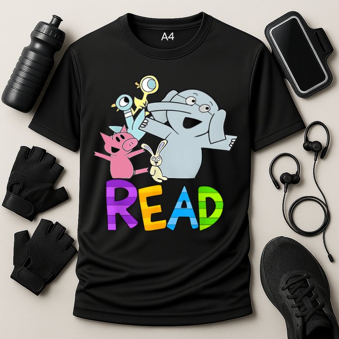 Funny Library Teacher Read Book Club Piggie Elephant Pigeons Cooling Performance Crew T-Shirt