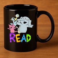 Funny Library Teacher Read Book Club Piggie Elephant Pigeons 11oz C Handle Ceramic Mug