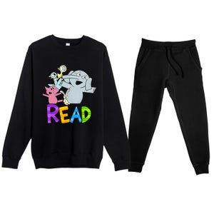 Funny Library Teacher Read Book Club Piggie Elephant Pigeons Premium Crewneck Sweatsuit Set