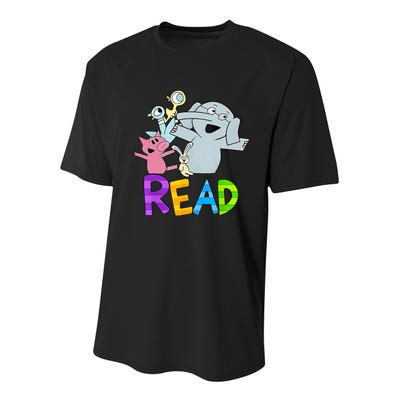 Funny Library Teacher Read Book Club Piggie Elephant Pigeons Youth Performance Sprint T-Shirt