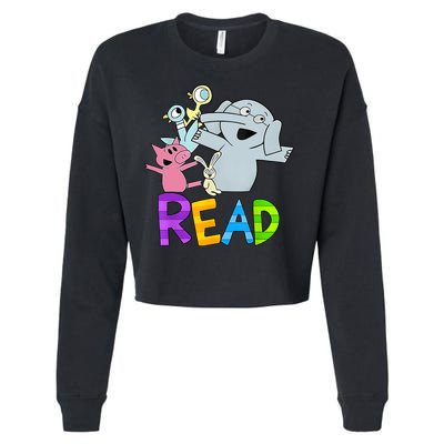 Funny Library Teacher Read Book Club Piggie Elephant Pigeons Cropped Pullover Crew