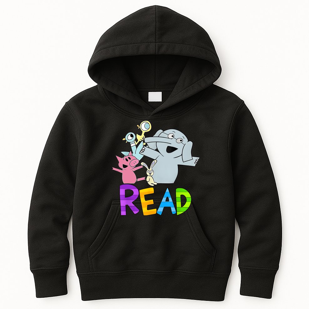 Funny Library Teacher Read Book Club Piggie Elephant Pigeons Kids Hoodie