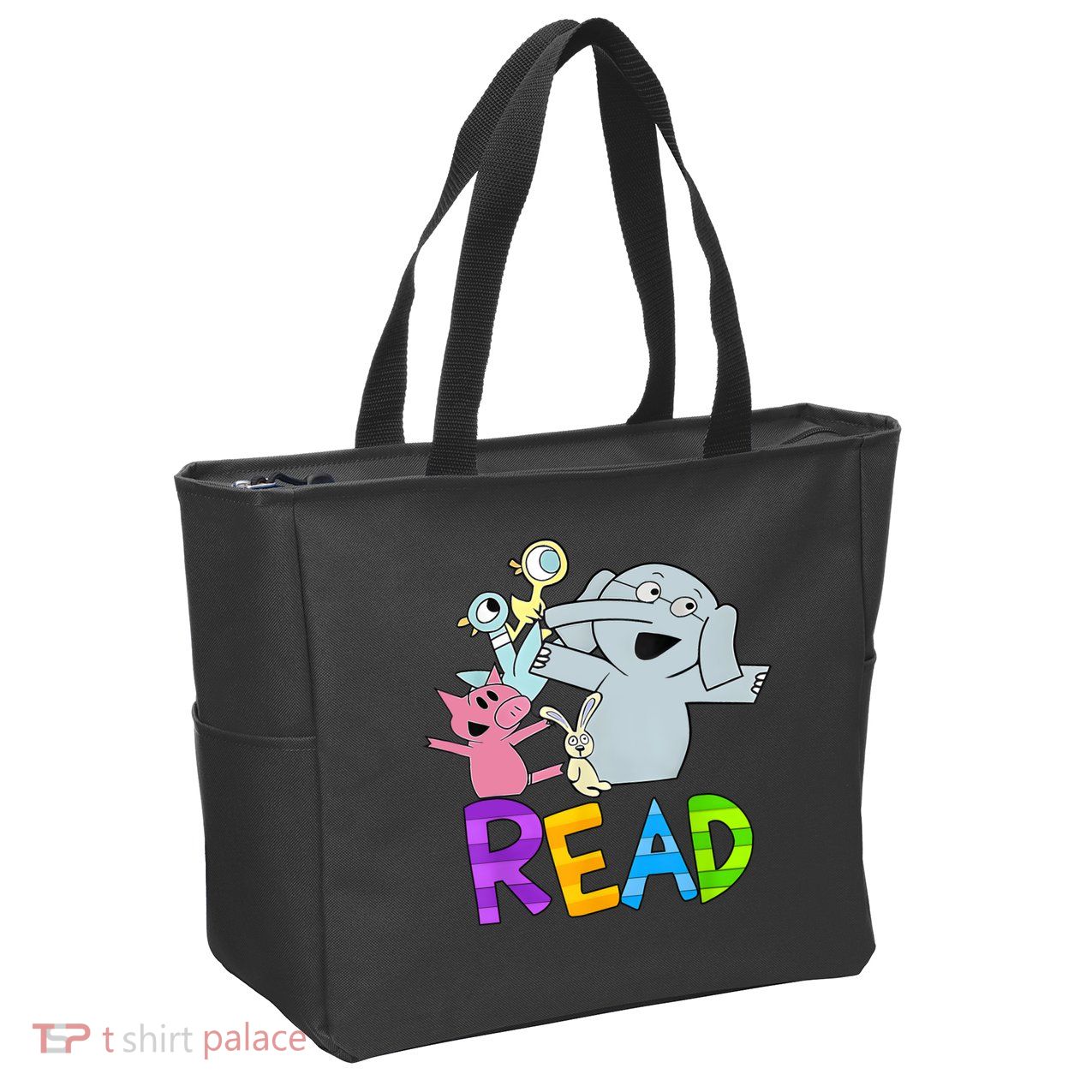 Funny Library Teacher Read Book Club Piggie Elephant Pigeons Zip Tote Bag