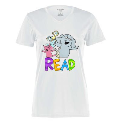 Funny Library Teacher Read Book Club Piggie Elephant Pigeons Women's Momentum V-Neck T-Shirt