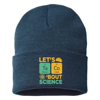 Funny Lets Tacos Bout Scienceshirt Scientist Teacher Sustainable Knit Beanie