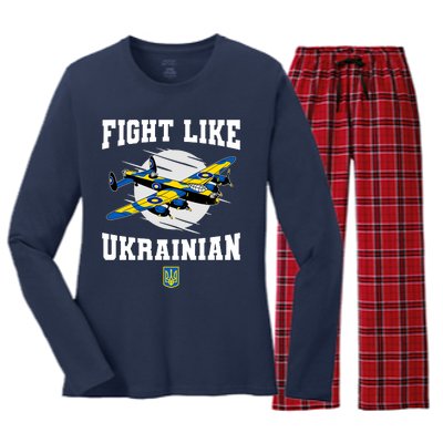 Fight Like Ukrainian I Stand With Ukraine Support Women's Long Sleeve Flannel Pajama Set 