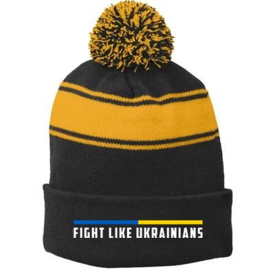 Fight Like Ukrainians Stripe Pom Pom Beanie