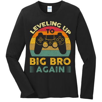 Funny Leveling Up To Big Bro Again Vintage Big Brother Again Ladies Long Sleeve Shirt