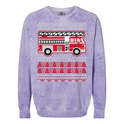 Firetruck Ladder Ugly Christmas Colorblast Crewneck Sweatshirt